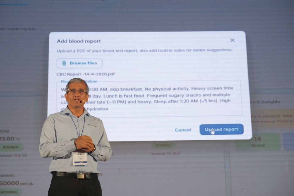 Speaker presenting a slide